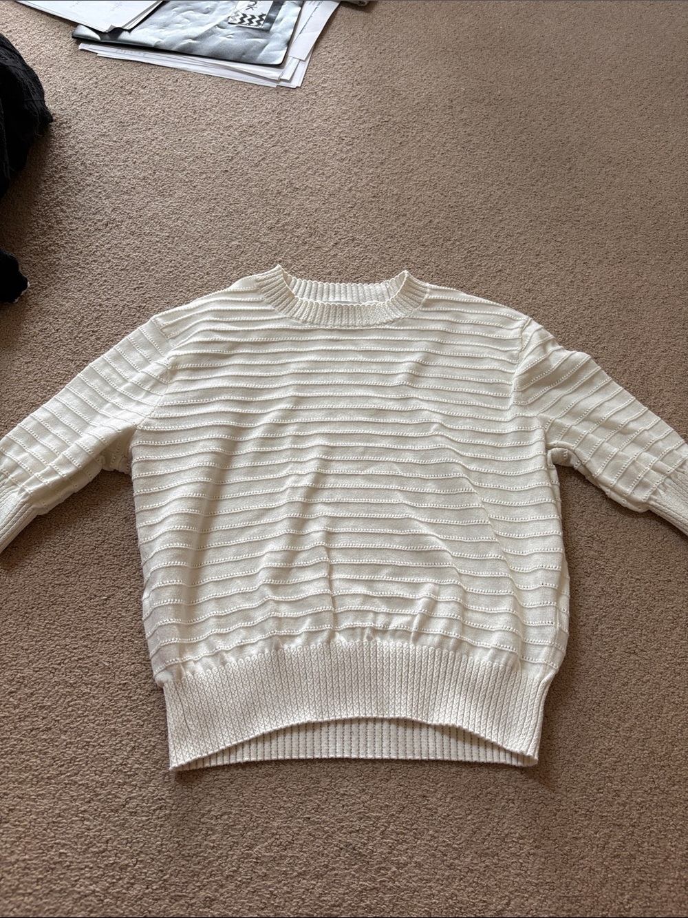 Madewell Cream Ribbed Stripe Crewneck Sweater